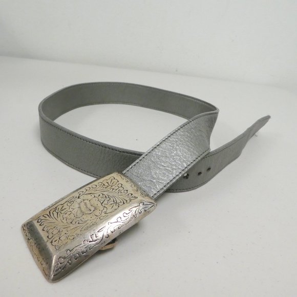 Eileen Fisher pewter gunmetal leather belt L 36\